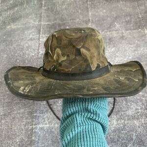 Men's Vintage McAlister USA Waxed Canvas Camouflage Duck Hunting Bucket Hat Sz L